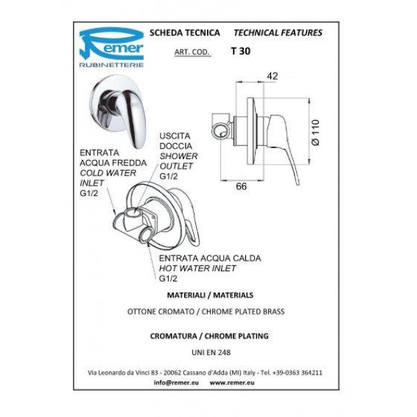 Гигиенический душ со смесителем скрытого монтажа Remer T30