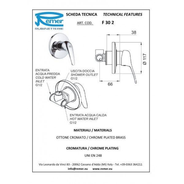 Гигиенический душ со смесителем скрытого монтажа Remer F30