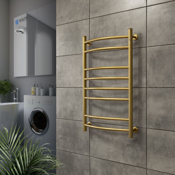 Водяной нержавеющий полотенцесушитель Камелия 500х800 матовое золото