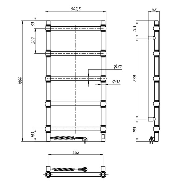 Рушникосушка електрична Navin Retro 500х1000 Sensor ліва бронза