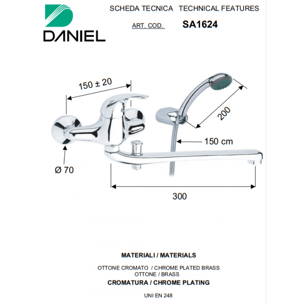 Змішувач для ванни з душем DANIEL SA1624CR
