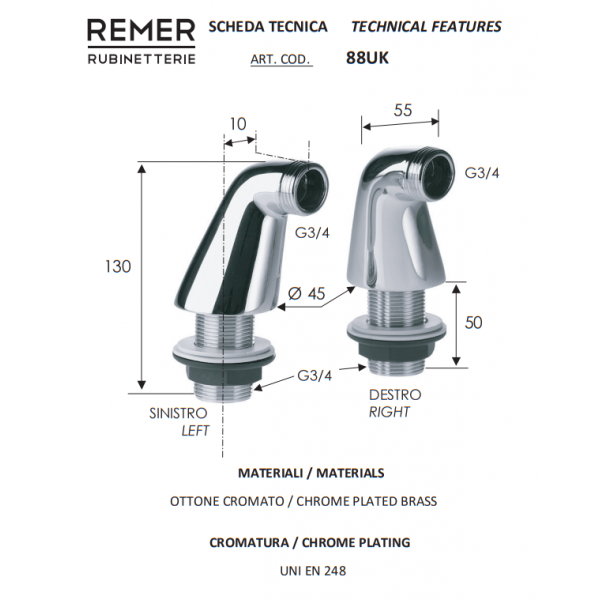 Ножки для смесителя на борт ванны REMER 88UK