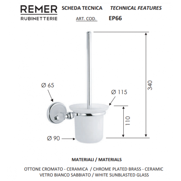 Туалетный ёршик с держателем латунный REMER EP66K
