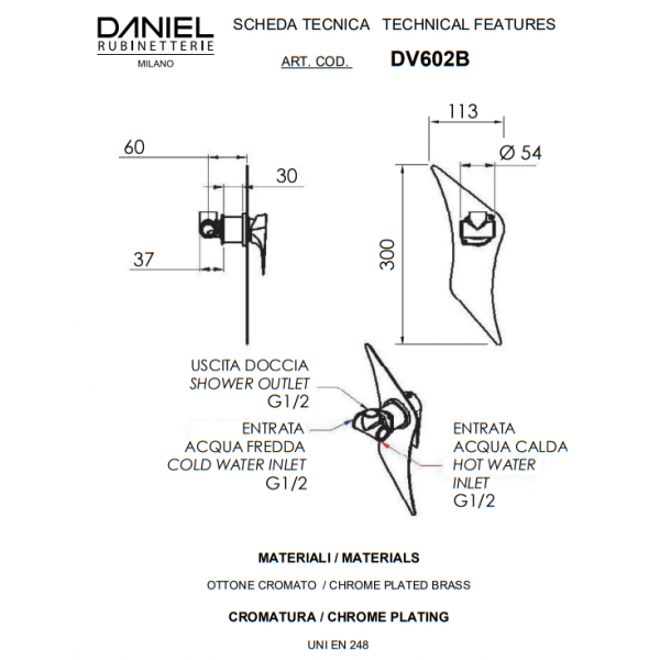 Смеситель для душа скрытого монтажа DANIEL DV602BCR