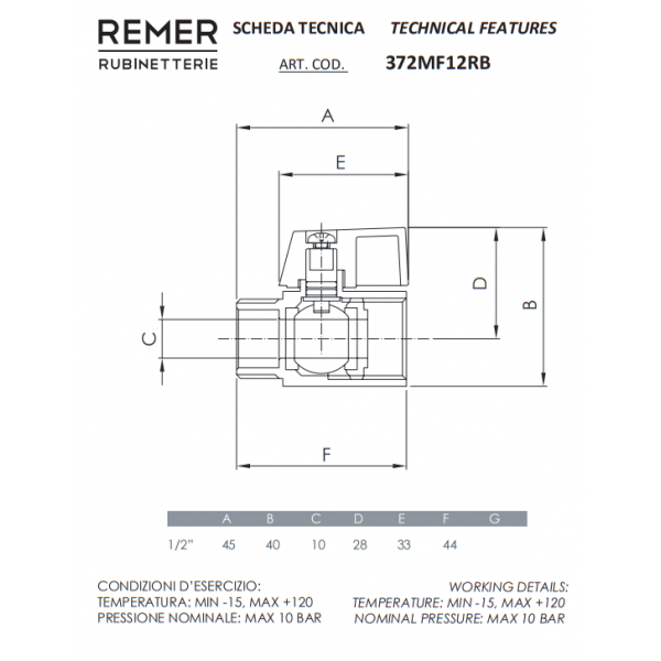 Шаровой кран мини 1/2" внутренняя-наружная резьба REMER 372MF12