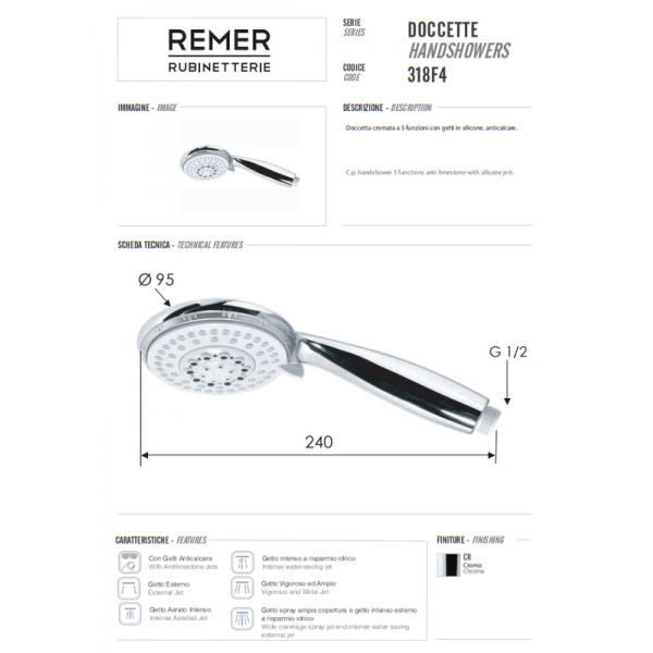 Душевая лейка гидромассажная REMER 318F4X