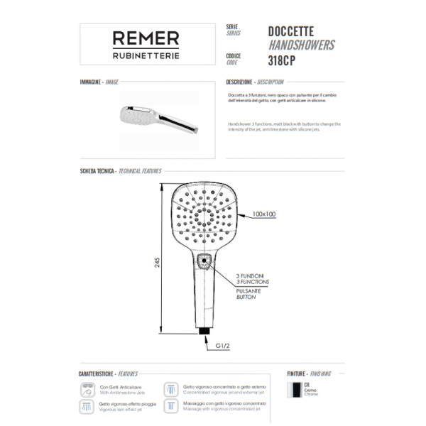 Душевая лейка REMER 318CPX
