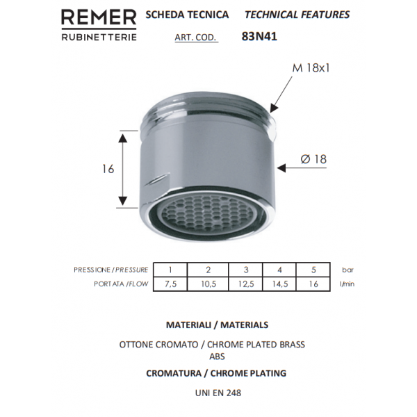 Аэратор наружная резьба 18 мм REMER 83N41