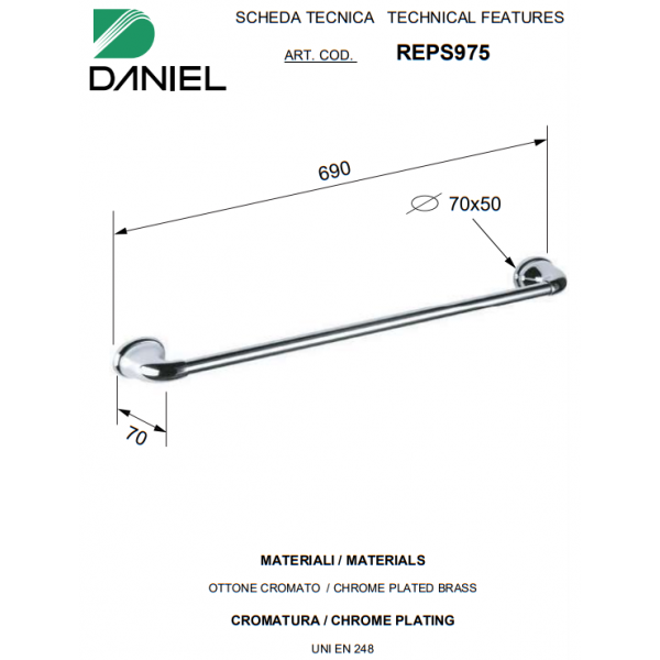 Тримач для рушників 60 см латунний DANIEL REPS97564