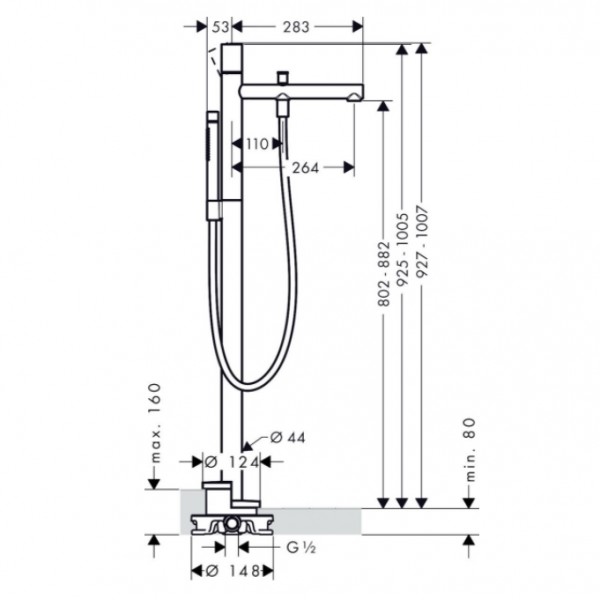 Змішувач підлоговий для ванни Axor Uno Zero і ручним душем (45416000)