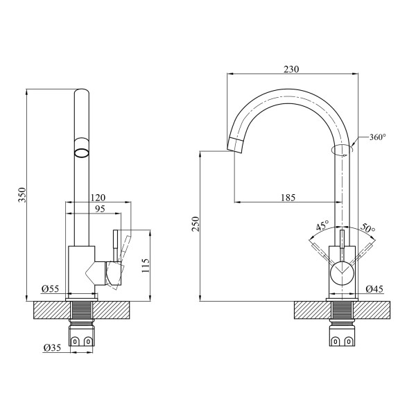 Змішувач для кухні Agua Acero - INOX035NM