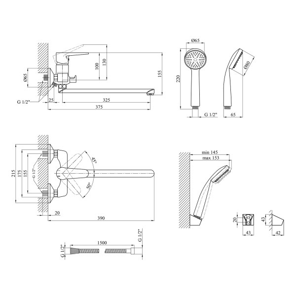 Смеситель для ванны Kroner KRM Elbe - C071