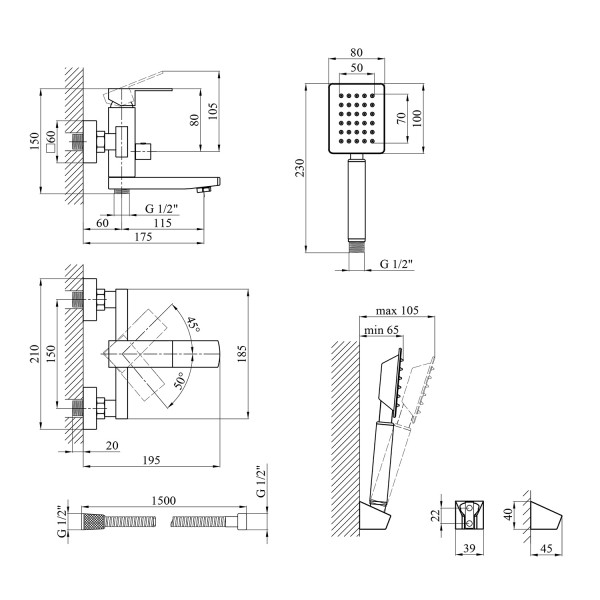 Смеситель для ванны Kroner KRP Edelstahl Kubus - ESG060