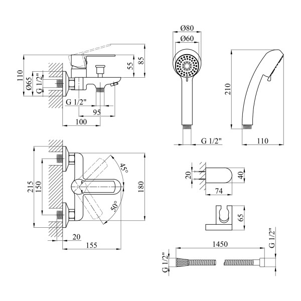 Змішувач для ванни Kroner KRP Bremen - C060