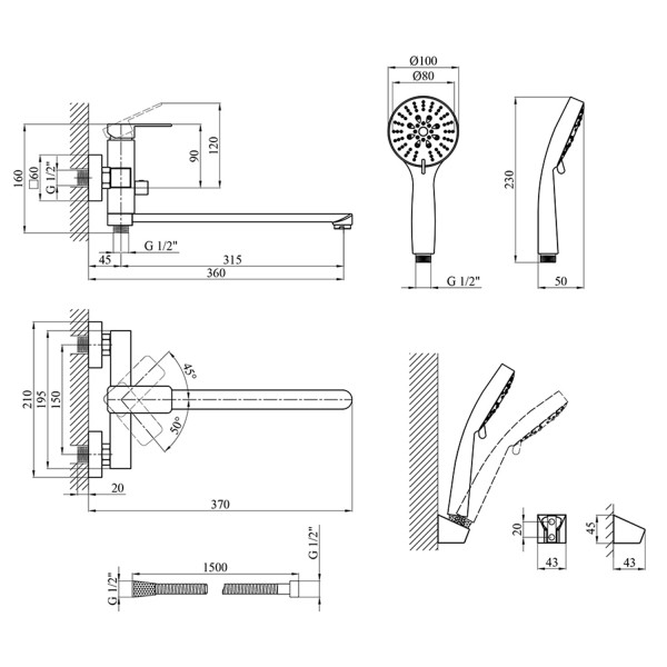 Смеситель для ванны Kroner KRM Ems - C070