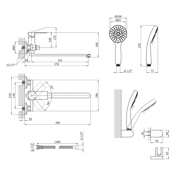 Змішувач для ванни Kroner KRP Harz - C070