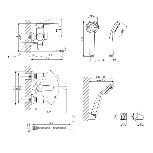 Змішувач для ванни Kroner KRM Elbe - N060