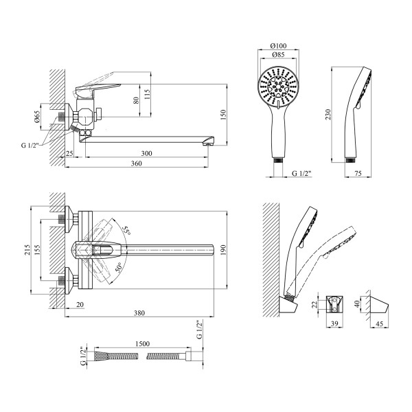 Змішувач для ванни Kroner KRM Kante - C070