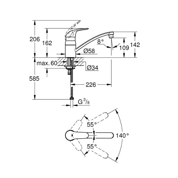 Смеситель для кухни Grohe Euroeco 32750000