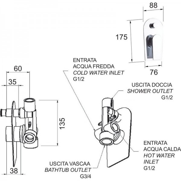 Змішувач для душу прихованого монтажу DANIEL DV612YM88