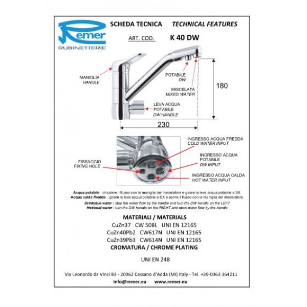 Смеситель для кухни с краном для питьевой воды REMER K402DW