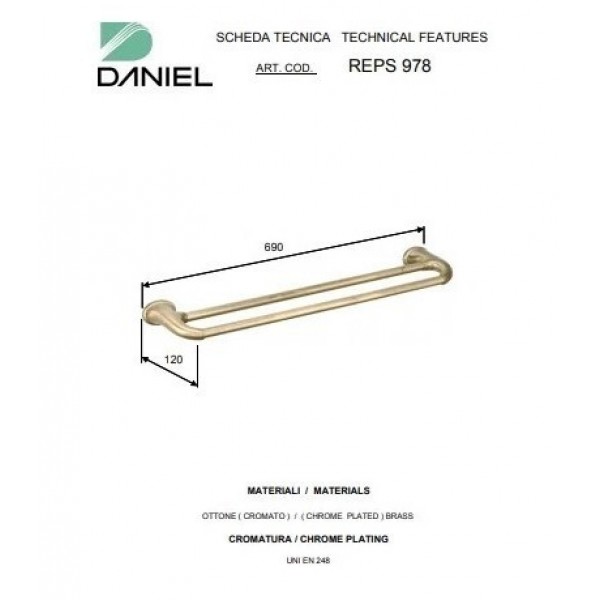 Держатель для полотенец 60 см латунный DANIEL REPS978 63 бронза
