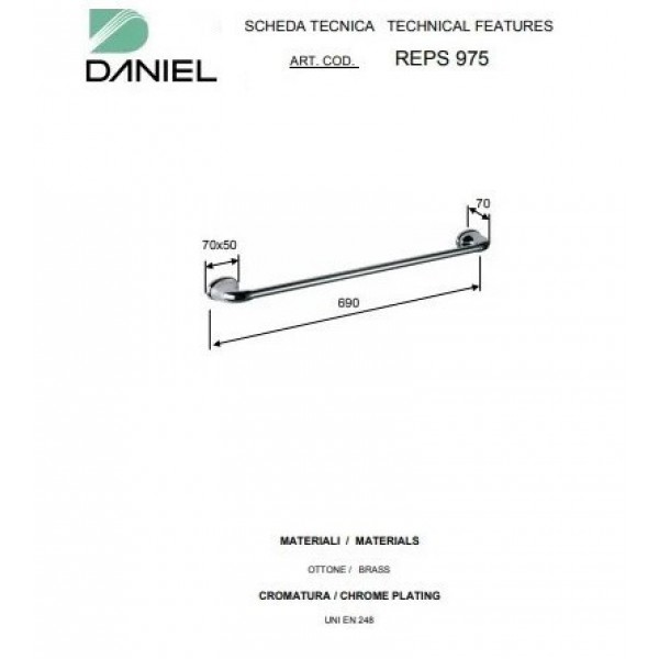Тримач для рушників 60 см латунний DANIEL REPS975 63 бронза
