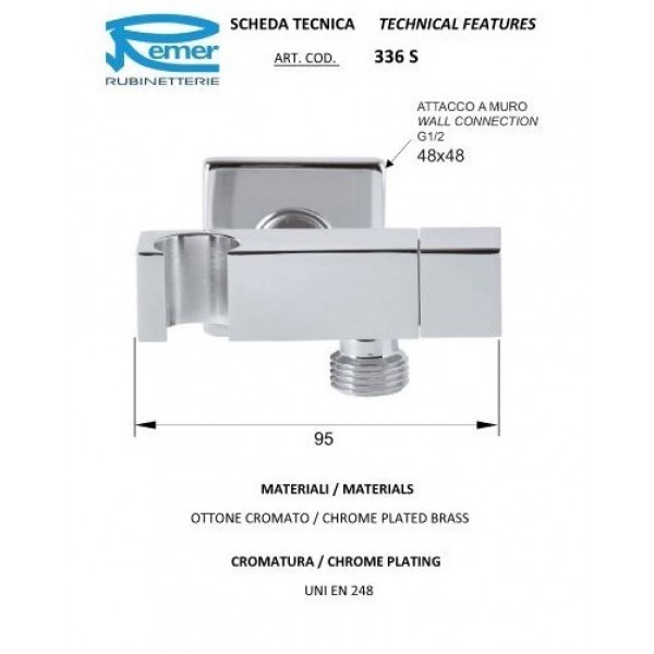 Кран для душа с держателем квадратный REMER 336S
