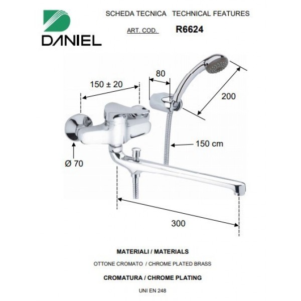 Змішувач для ванни з душем DANIEL R6624CR