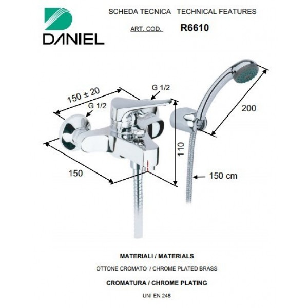 Смеситель для ванны с душем DANIEL R6610CR