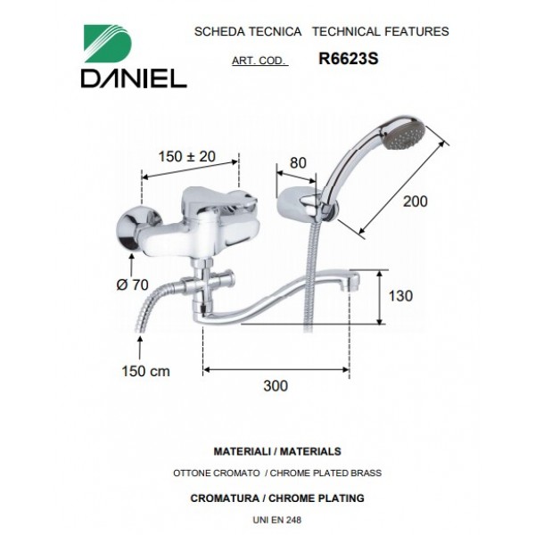 Змішувач для ванни з душем DANIEL R6623SCR