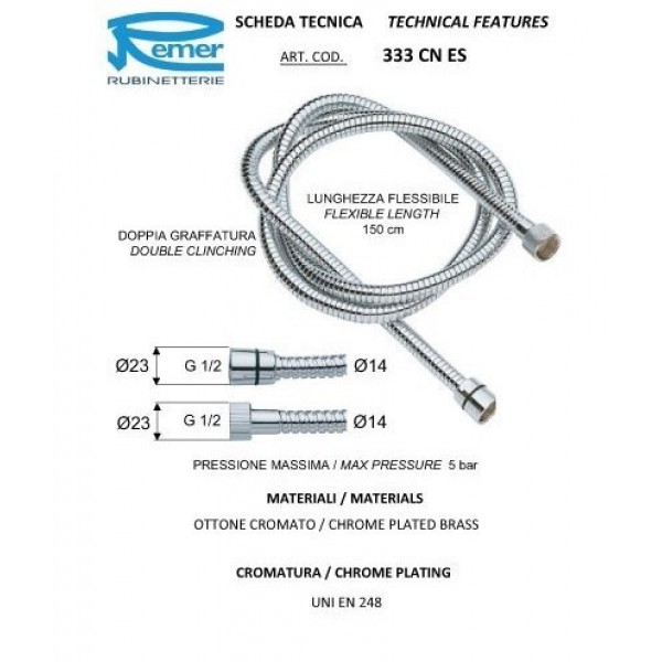 Шланг для душу розтяжної 200 см REMER 333CNES200