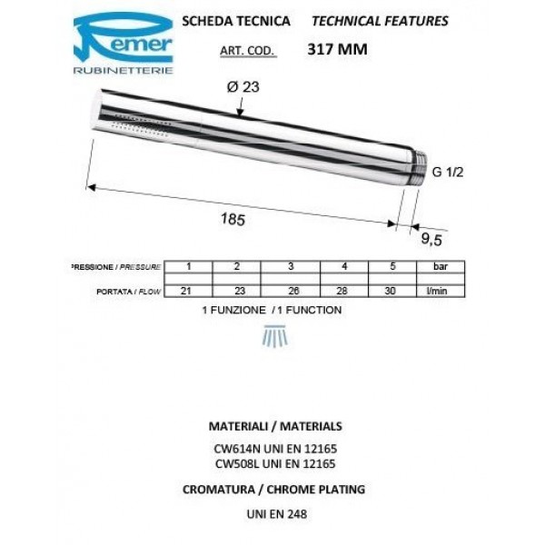 Душевая лейка круглая REMER 317MM