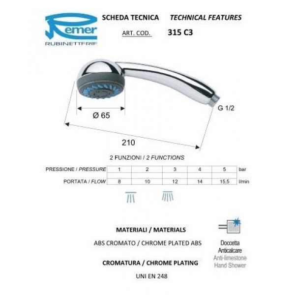 Душевая лейка гидромассажная REMER 315C3