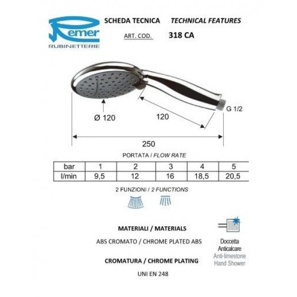 Душевая лейка гидромассажная REMER 318CA