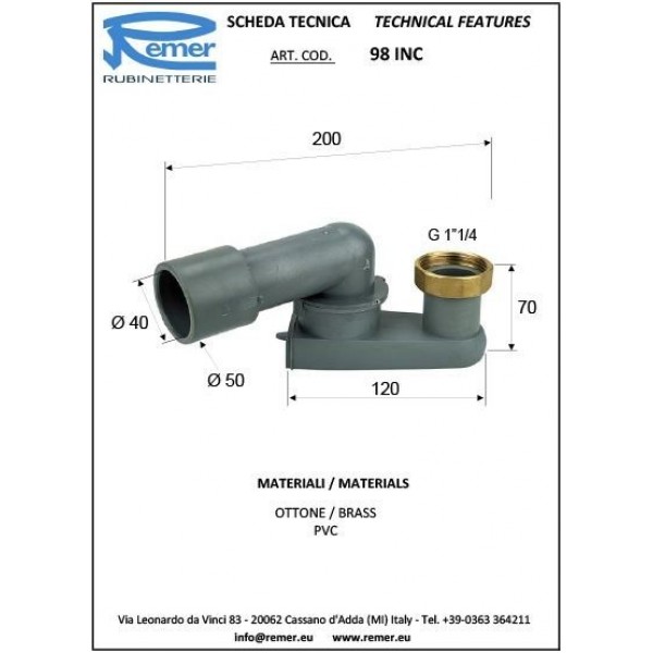 Сифон для ванны с переливом на тросике REMER 96P