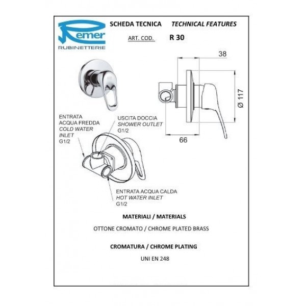 Гігієнічний душ зі змішувачем прихованого монтажу REMER R30337OZ