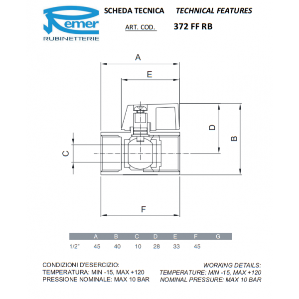 Шаровой кран мини 1/2" с внутренней резьбой REMER 372FF12RB