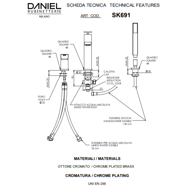Смеситель врезной на борт ванны DANIEL SK691CR