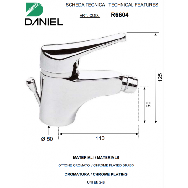 Змішувач для біде з донним клапаном DANIEL R6604DO