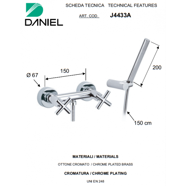 Смеситель для душа двухрычажный DANIEL J4433ACR
