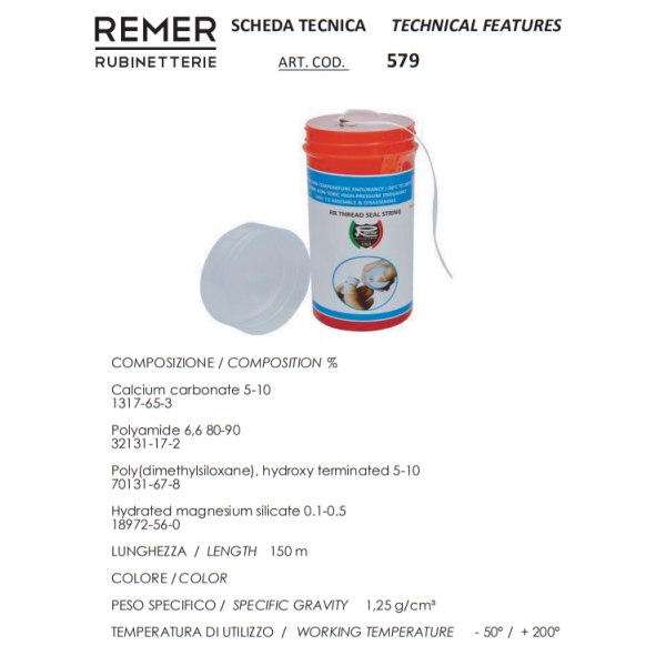 Нить для герметизации труб 150 м REMER 579