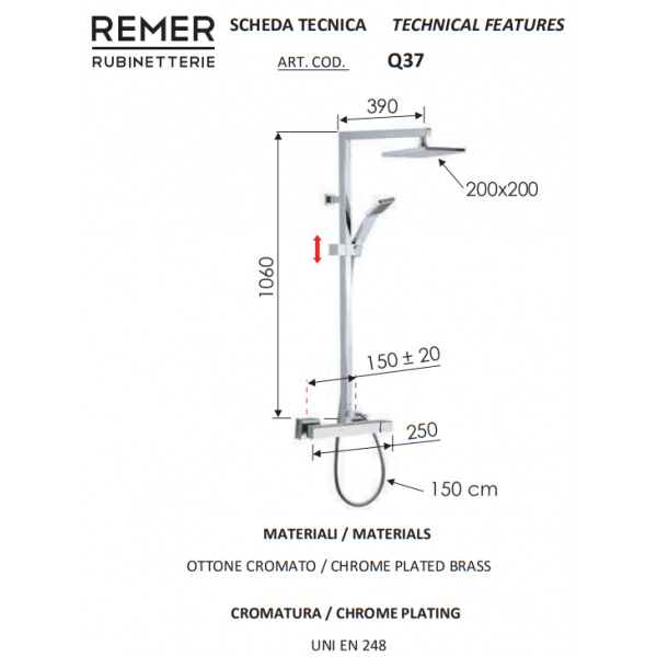 Душова система з тропічним душем зовнішнього монтажу REMER Q37