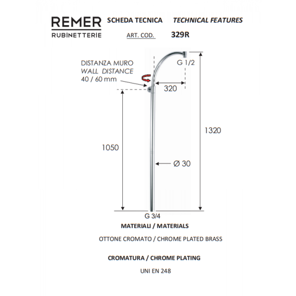 Душова колона 132 см REMER 329R
