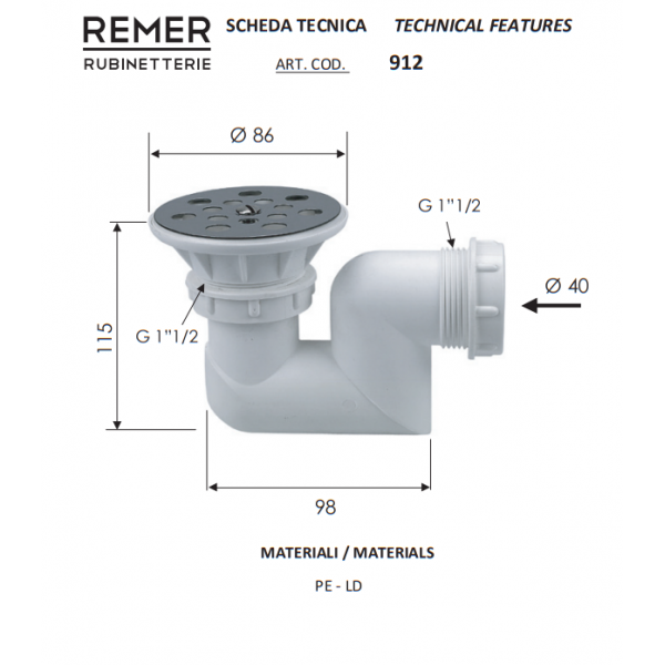Сифон для душевого поддона 80 мм REMER 912112
